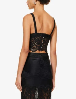 Paco Rabanne Square-neck Floral-embroidered Stretch-lace Top 10 Paco Rabanne Square-neck Floral-embroidered Stretch-lace Top -Whistles Store R04183137 BLACK ALT03