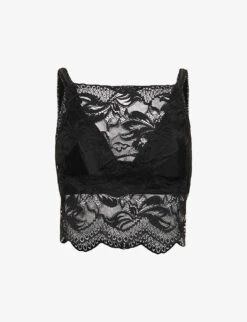 Paco Rabanne Square-neck Floral-embroidered Stretch-lace Top