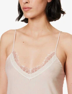 Lace V-neck Organic-cotton Top -Whistles Store R04183737 PEARLPINK ALT03