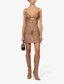 Versace Logo-print Slim-fit Woven Mini Dress -Whistles Store R04185110 BROWNBEIGE ALT01