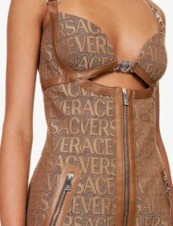 Versace Logo-print Slim-fit Woven Mini Dress -Whistles Store R04185110 BROWNBEIGE ALT04