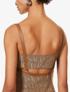 Versace Logo-print Slim-fit Woven Mini Dress -Whistles Store R04185110 BROWNBEIGE ALT05