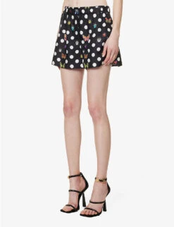 Versace Graphic-pattern Mid-rise Silk Shorts -Whistles Store R04185121 BLACKMULTICOLOR ALT02