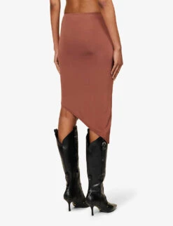 Vero Asymmetric-hem Stretch-woven Midi Skirt -Whistles Store R04185506 COCOA ALT03