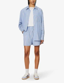 Oxford Regular-fit Striped Woven Shirt -Whistles Store R04186456 LIGHTBLUEBLACKSTRIPE ALT01