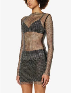 Rhinestone-embellished Regular-fit Chainmail Top -Whistles Store R04186753 BLACK ALT02