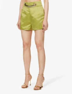 Chain-detail High-rise Satin Shorts -Whistles Store R04186757 GREEN ALT02