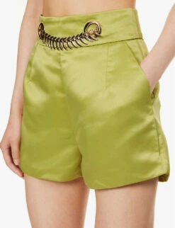 Chain-detail High-rise Satin Shorts -Whistles Store R04186757 GREEN ALT04