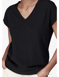 Whistles Willa V-neck Organic-cotton T-shirt 12 Whistles Willa V-neck Organic-cotton T-shirt -Whistles Store R04187560 BLACK ALT04