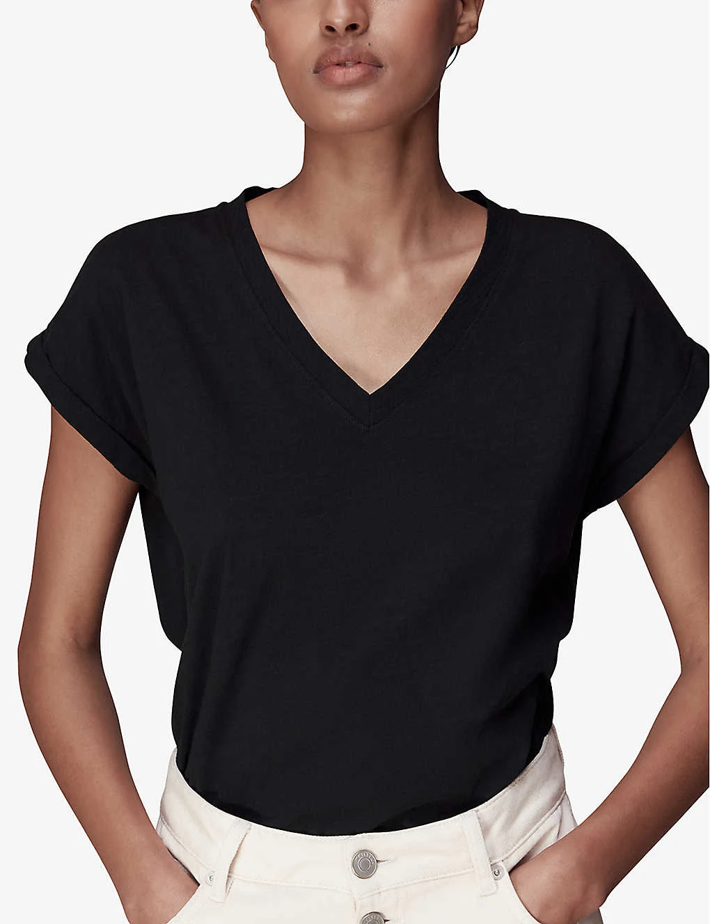 Whistles Willa V-neck Organic-cotton T-shirt 8 Whistles Willa V-neck Organic-cotton T-shirt - Image 6