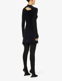 Asymmetric-neckline Brushed-texture Knitted Mini Dress -Whistles Store R04187981 BLACK ALT03