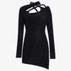 Asymmetric-neckline Brushed-texture Knitted Mini Dress -Whistles Store R04187981 BLACK M