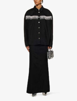 ROTATE Birger Christensen Crystal-fringe Oversized Organic-cotton Twill Shirt 9 ROTATE Birger Christensen Crystal-fringe Oversized Organic-cotton Twill Shirt -Whistles Store R04188251 BLACK ALT01