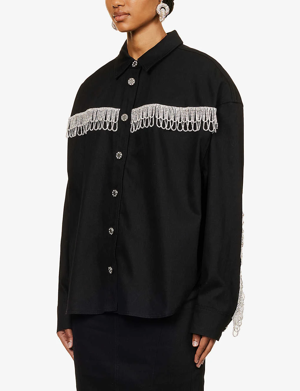 ROTATE Birger Christensen Crystal-fringe Oversized Organic-cotton Twill Shirt 5 ROTATE Birger Christensen Crystal-fringe Oversized Organic-cotton Twill Shirt - Image 3