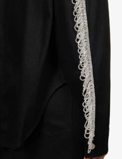 ROTATE Birger Christensen Crystal-fringe Oversized Organic-cotton Twill Shirt 13 ROTATE Birger Christensen Crystal-fringe Oversized Organic-cotton Twill Shirt -Whistles Store R04188251 BLACK ALT05
