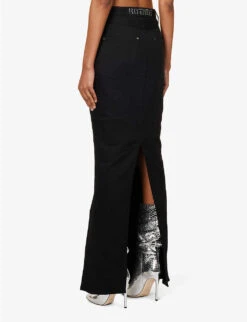 ROTATE Birger Christensen Crystal-fringe Organic-cotton Maxi Skirt -Whistles Store R04188252 BLACK ALT03