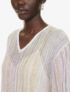 Missoni Striped Sequin-embellished Knitted Maxi Dress -Whistles Store R04188308 BEIGELILLACELESTE ALT04