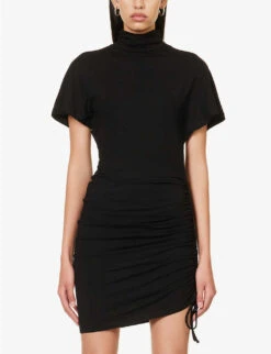Isabel Marant Etoile Lya Ruched Stretch-woven Mini Dress -Whistles Store R04188823 BLACK ALT02