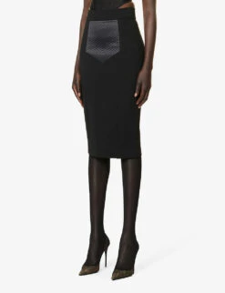 Dolce & Gabbana Contrast-panel High-waist Slim-fit Stretch-woven Midi Skirt -Whistles Store R04188990 NERO ALT02
