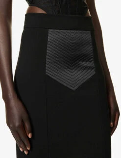 Dolce & Gabbana Contrast-panel High-waist Slim-fit Stretch-woven Midi Skirt -Whistles Store R04188990 NERO ALT04