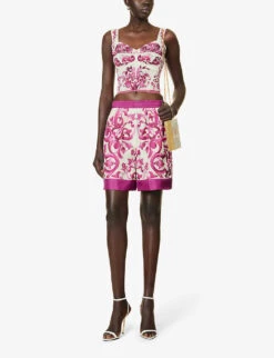 Dolce & Gabbana Maioliche Graphic-print Silk Shorts -Whistles Store R04188995 TRISMAIOLICHEFUXIA ALT01