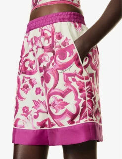 Dolce & Gabbana Maioliche Graphic-print Silk Shorts -Whistles Store R04188995 TRISMAIOLICHEFUXIA ALT04