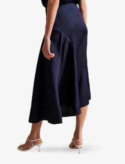 Ted Baker Francic High-waisted Asymmetric Stretch-satin Midi Skirt -Whistles Store R04189320 NAVY ALT03