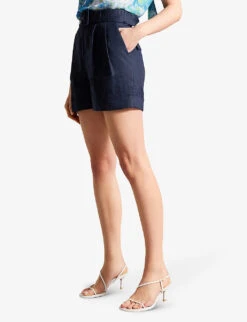 Ted Baker Reeane Belted Linen Shorts 8 Ted Baker Reeane Belted Linen Shorts -Whistles Store R04189331 NAVY ALT02