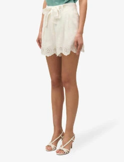 CLAUDIE PIERLOT Scalloped-trim Belted-waist Linen-blend Shorts 9 CLAUDIE PIERLOT Scalloped-trim Belted-waist Linen-blend Shorts -Whistles Store R04189895 NATURELS ALT02