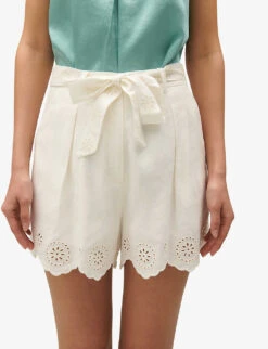 CLAUDIE PIERLOT Scalloped-trim Belted-waist Linen-blend Shorts 11 CLAUDIE PIERLOT Scalloped-trim Belted-waist Linen-blend Shorts -Whistles Store R04189895 NATURELS ALT04