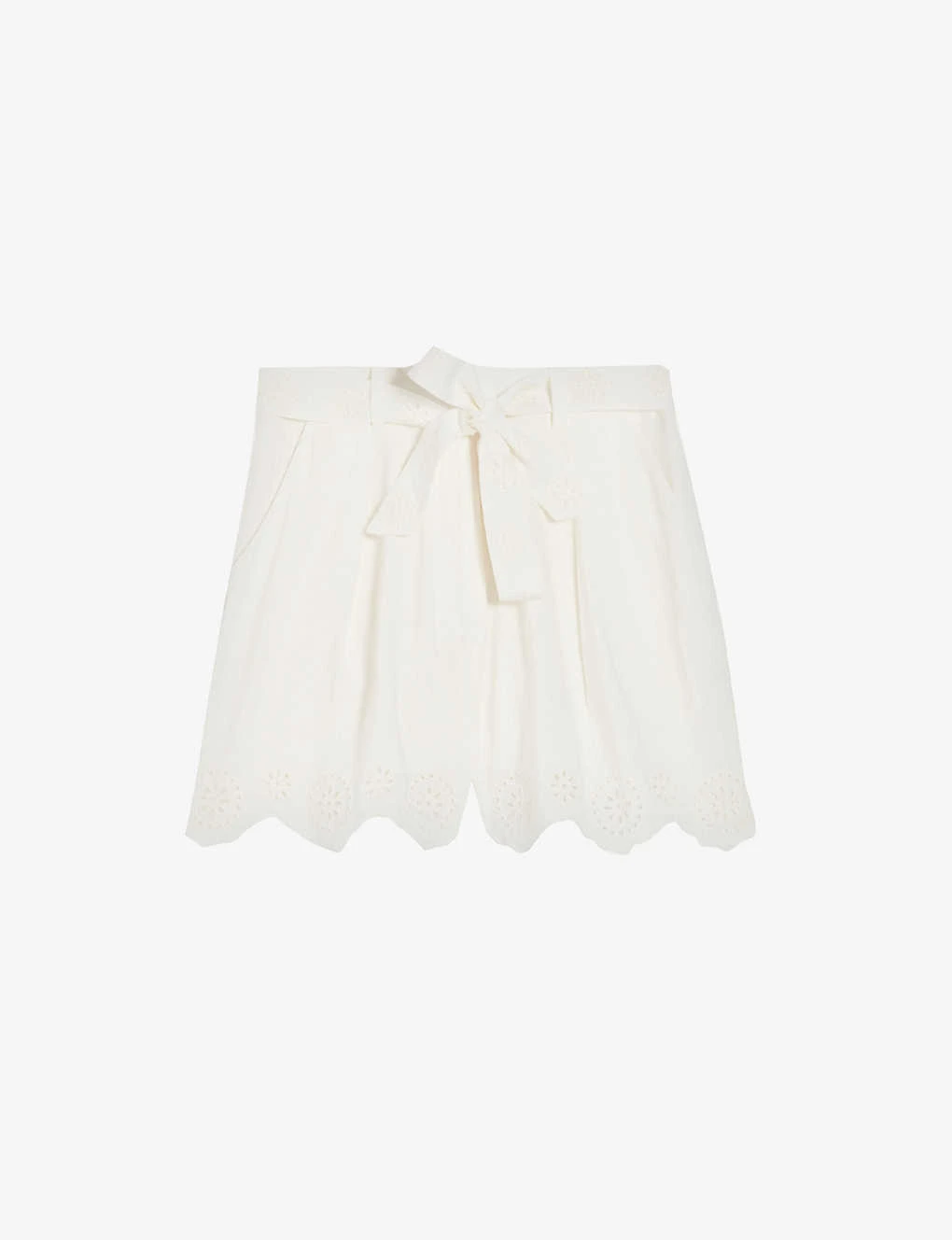 CLAUDIE PIERLOT Scalloped-trim Belted-waist Linen-blend Shorts 3 CLAUDIE PIERLOT Scalloped-trim Belted-waist Linen-blend Shorts