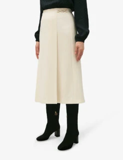 CLAUDIE PIERLOT Saule Chain-embellished Flared-cut Stretch-woven Midi Skirt -Whistles Store R04189939 NATURELS ALT02