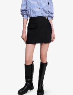 Maje Jakino High-waisted Cargo-pocket Stretch-woven Wrap Mini Skirt 9 Maje Jakino High-waisted Cargo-pocket Stretch-woven Wrap Mini Skirt -Whistles Store R04190038 NOIRGRIS ALT02