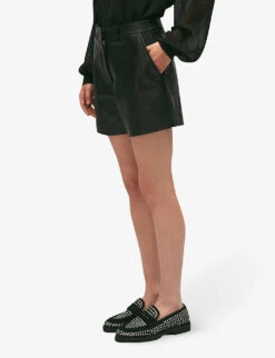 CLAUDIE PIERLOT Camille Mid-rise Straight-fit Leather Shorts -Whistles Store R04190175 NOIRGRIS ALT02
