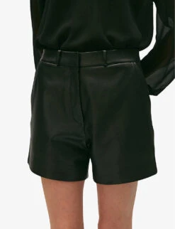 CLAUDIE PIERLOT Camille Mid-rise Straight-fit Leather Shorts -Whistles Store R04190175 NOIRGRIS ALT04