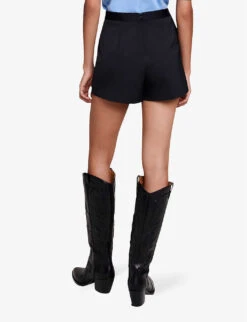 Maje Lupli Straight-fit Pleated Stretch-woven Shorts -Whistles Store R04190255 NOIRGRIS ALT03
