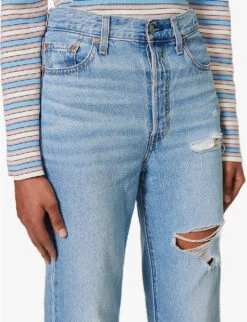 Levis Ribcage Distressed Straight-leg High-rise Jeans -Whistles Store R04191397 Z5993MEDIUMINDIGO ALT04