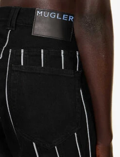 Mugler Exposed-seam Panelled Straight-leg Mid-rise Stretch-denim Jeans -Whistles Store R04192661 BLACKGREY ALT04