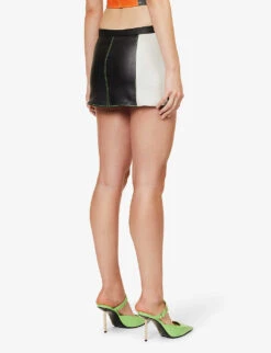 Check-print Low-waist Upcycled Mini Skirt -Whistles Store R04192927 ORANGEBLACKWHITE ALT03