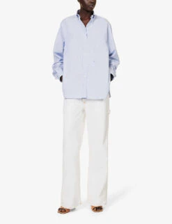 William Striped Cotton Shirt 8 William Striped Cotton Shirt -Whistles Store R04193682 NOBLEBLUE ALT01