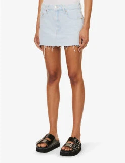 MOTHER SNACKS! Frayed Hem Denim Mini Skirt -Whistles Store R04193827 BLUESLUSHIE ALT02