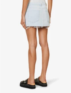 MOTHER SNACKS! Frayed Hem Denim Mini Skirt -Whistles Store R04193827 BLUESLUSHIE ALT03