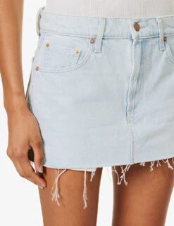 MOTHER SNACKS! Frayed Hem Denim Mini Skirt -Whistles Store R04193827 BLUESLUSHIE ALT04