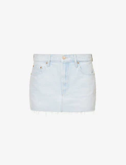 MOTHER SNACKS! Frayed Hem Denim Mini Skirt