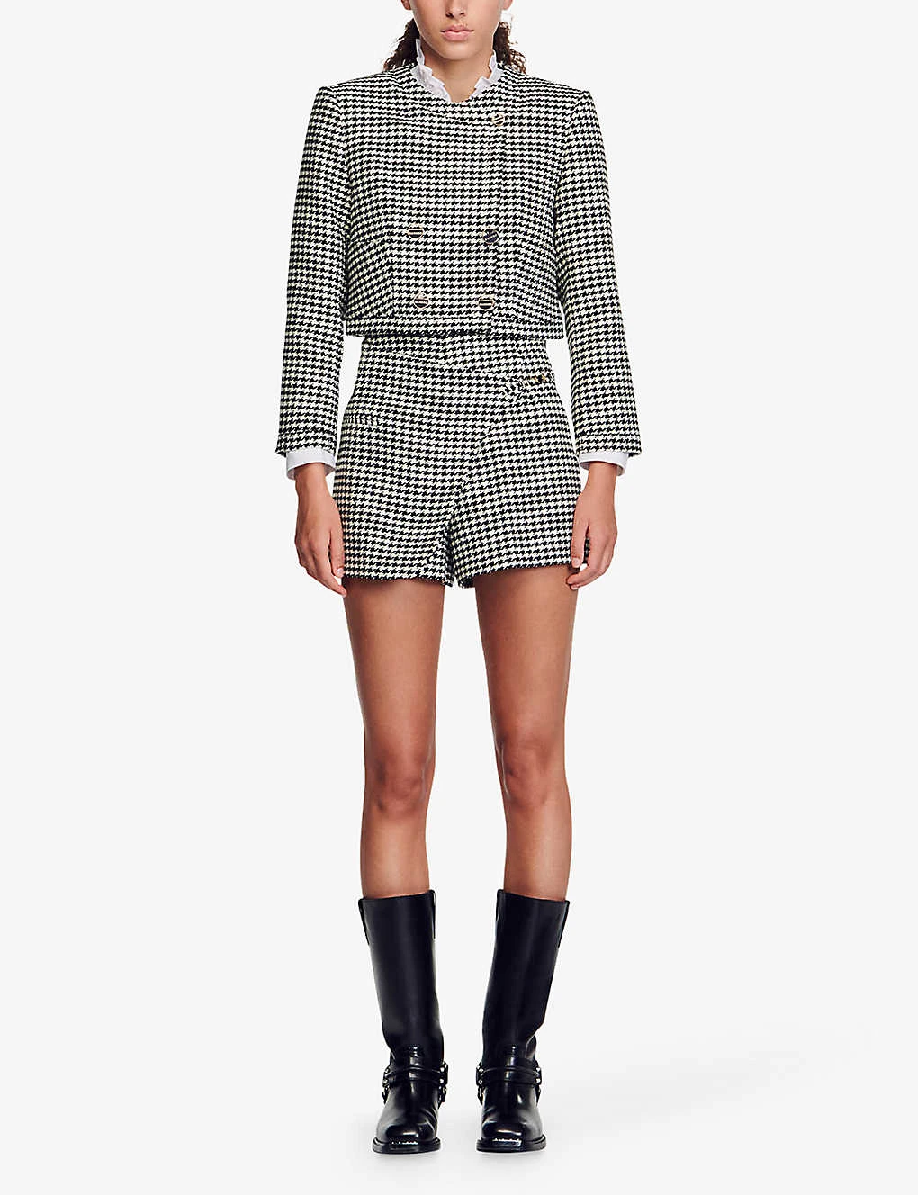 Sandro Lounie Houndstooth Stretch-woven Shorts 4 Sandro Lounie Houndstooth Stretch-woven Shorts - Image 2