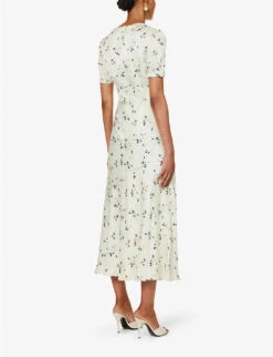 SELF PORTRAIT Floral-print Lace-trim Satin Midi Dress -Whistles Store R04195744 GREEN ALT03