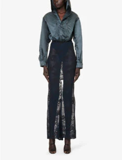 ALAIA Sheer Floral-pattern Cotton-blend Maxi Skirt -Whistles Store R04196670 BLEUCENDRE ALT01