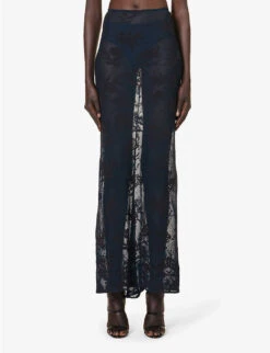 ALAIA Sheer Floral-pattern Cotton-blend Maxi Skirt -Whistles Store R04196670 BLEUCENDRE ALT02