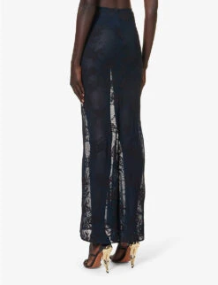 ALAIA Sheer Floral-pattern Cotton-blend Maxi Skirt -Whistles Store R04196670 BLEUCENDRE ALT03