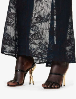 ALAIA Sheer Floral-pattern Cotton-blend Maxi Skirt -Whistles Store R04196670 BLEUCENDRE ALT04